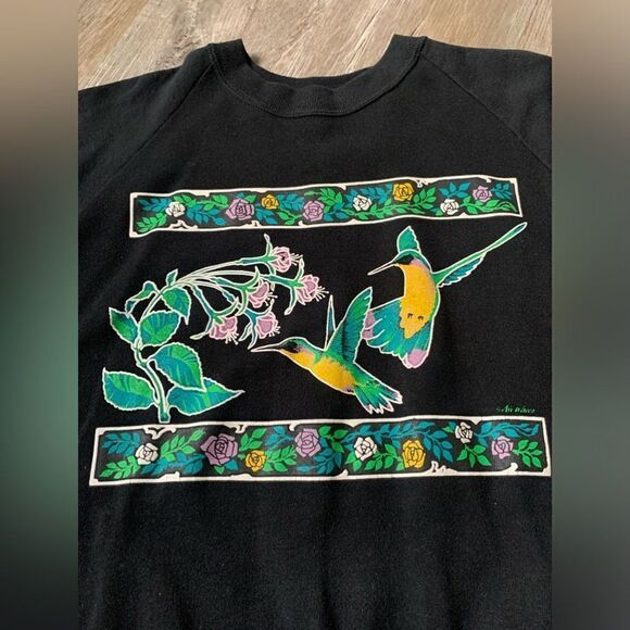 VTG Jerzees Sweatshirt Graphic Crewneck Mocking Bird Wood Pecker Multi Color XL - Picture 3 of 9